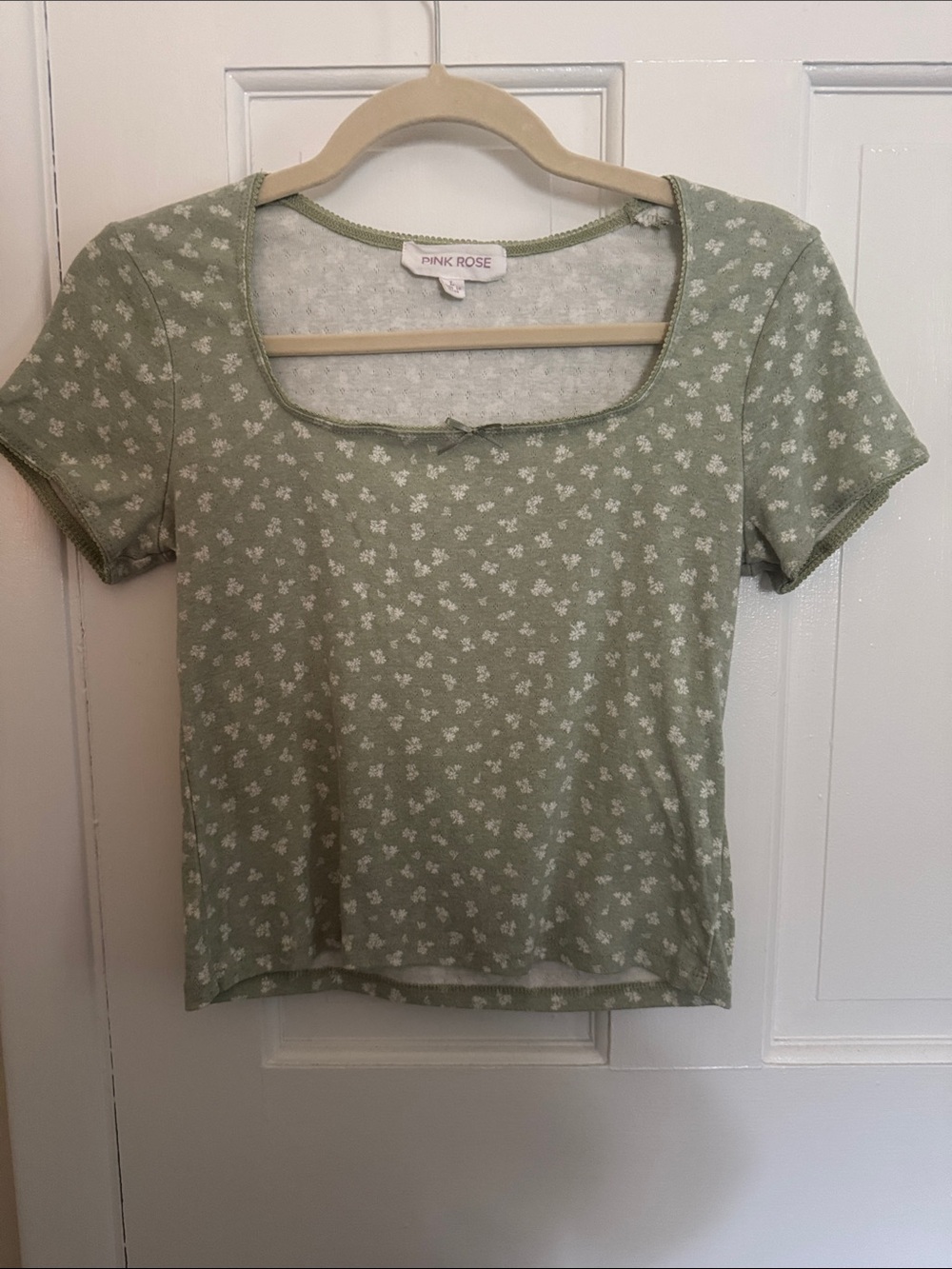 Pink Rose Light Sage Floral Scoop Neck Crop Top